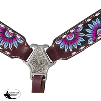 Silver Royal Purple And Blue Sunflower Breastcollar Western Bridle