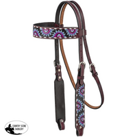 Silver Royal Purple And Blue Sunflower Brow Headstall Western Bridle