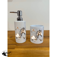 Soap Dispenser & Toothbrush Holder Floral Horse Bathroom