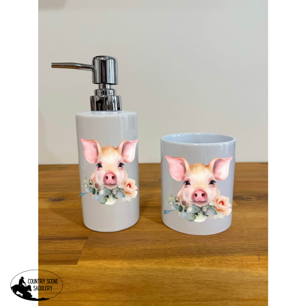 Soap Dispenser & Toothbrush Holder - Floral Pig Bathroom