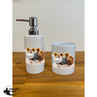 Soap Dispenser & Toothbrush Holder Sunflower Chicken Trio Bathroom