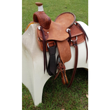 SRS Youth 12" Cowboy/ Cowgirl Saddle- Barbed Wire Border Tooling - Country Scene Saddlery and Pet Supplies