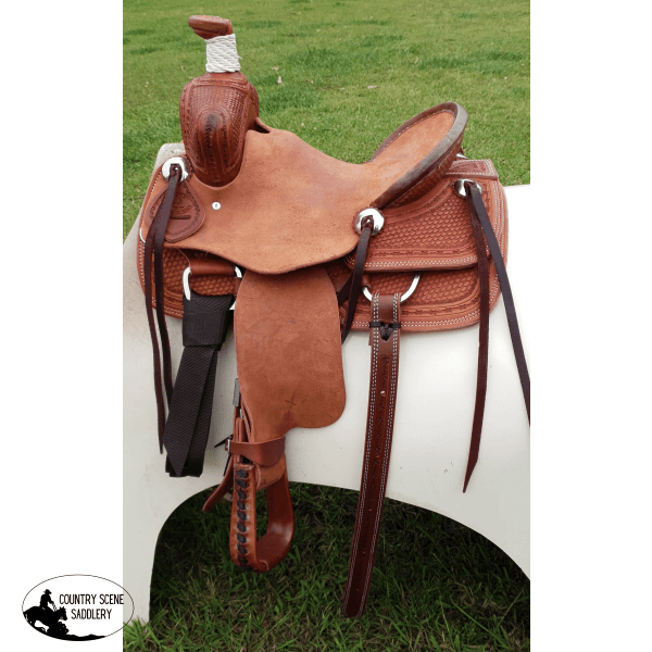 New! Srs Youth 12 Cowboy/ Cowgirl Saddle- Barbed Wire Border Tooling Posted.*