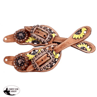 Ss-19 Showman ® Ladies Hand Painted Sunflower Spur Straps With Copper Hardware. Spur Straps