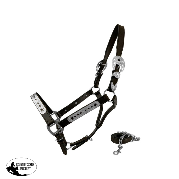 Star And Diamond Silver Show Halter With Lead Average Horse Halters