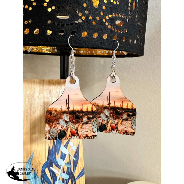 Sunset Cactus - Cow Tag Earrings Gift Items