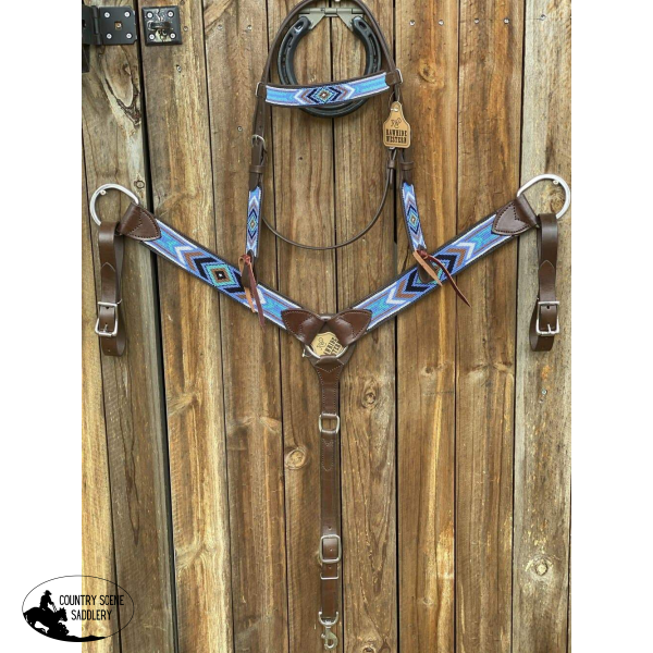 New! T5254 - Beaded Bridle & Breastplate Set Posted.* Cob Western Bridles