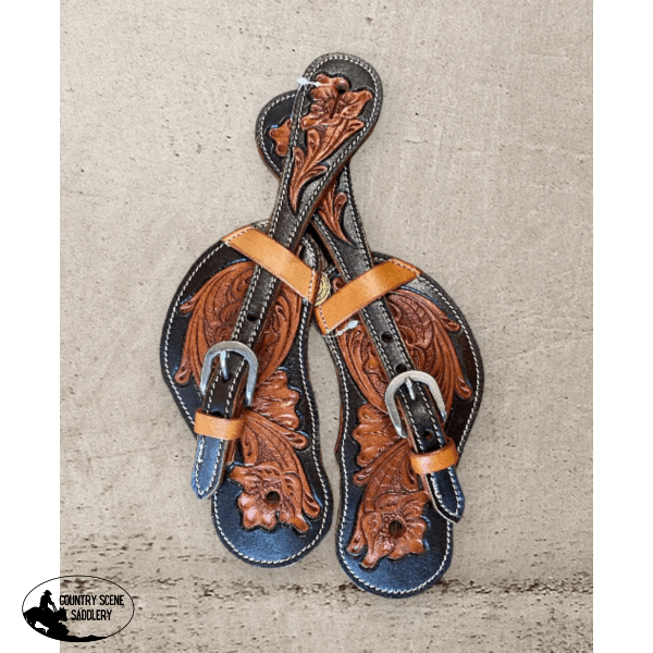 T5378 - Leather Floral Tooled Spur Strap Straps