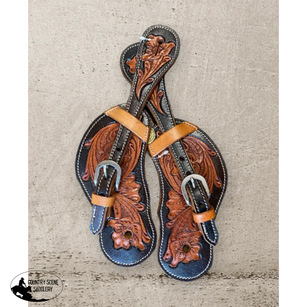 T5378 - Leather Floral Tooled Spur Strap Straps