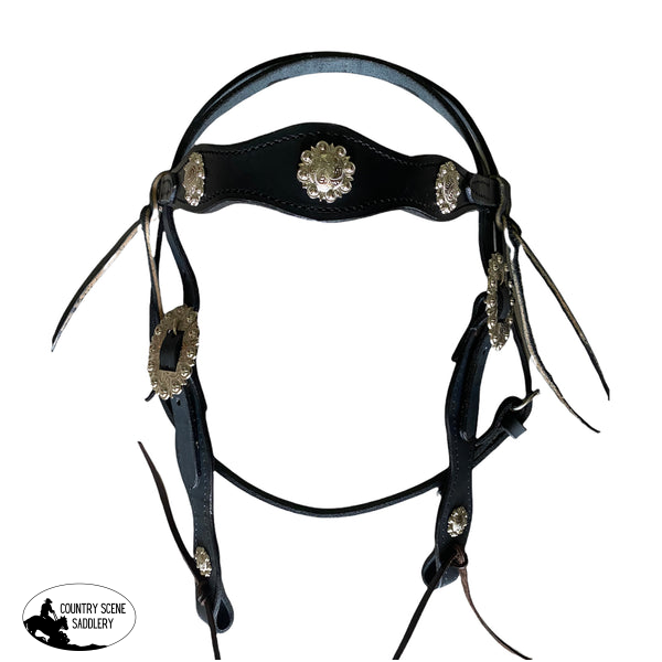 T5417 - Aust Pre-Oiled Black Brow Band Bridle Lace Ends Western