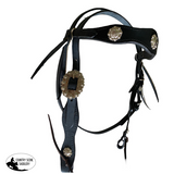 T5417 - Aust Pre-Oiled Black Brow Band Bridle Lace Ends Western