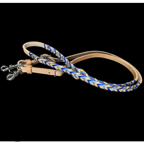 T5499 - Double Laced Matellic Blue & Sliver Aust Made Barrel Reins Western