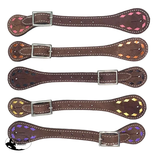 T5526 - Ladies Leather Backstitch Spur Straps Copper Nylon/Synthetic Headstalls