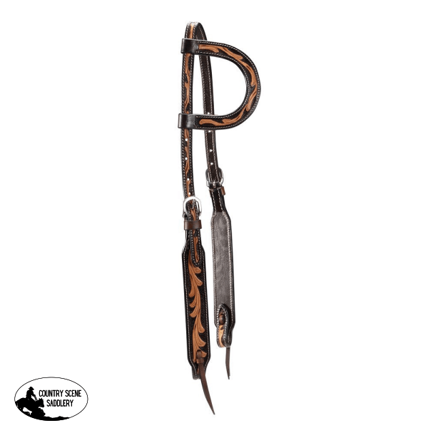 Tooled Leaf Two Tone One Ear Headstall Western Bridle