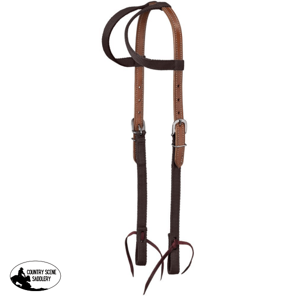 Tough1 Premium Double Ear Hybrid Headstall Brown Western Breastplates