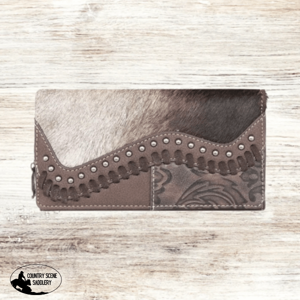 Trinity Ranch Hair-On Cowhide Saddle Shape Collection Wallet / Coffee Hats