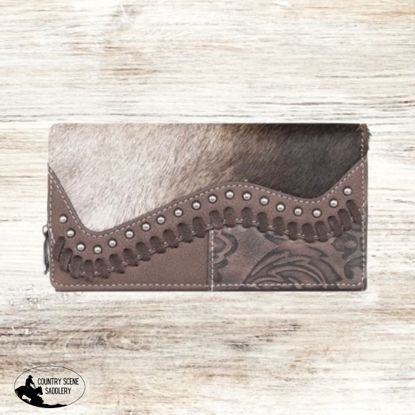 Trinity Ranch Hair-On Cowhide Saddle Shape Collection Wallet / Coffee Hats