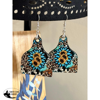 Turquoise Sunflower - Cow Tag Earrings Gift Items