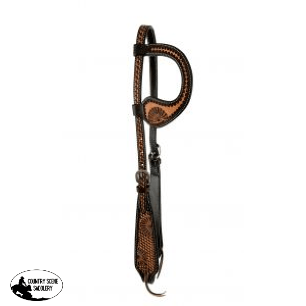 Two Tone One Ear Headstall With Half Floral Tooled Design Headstalls And Bridles