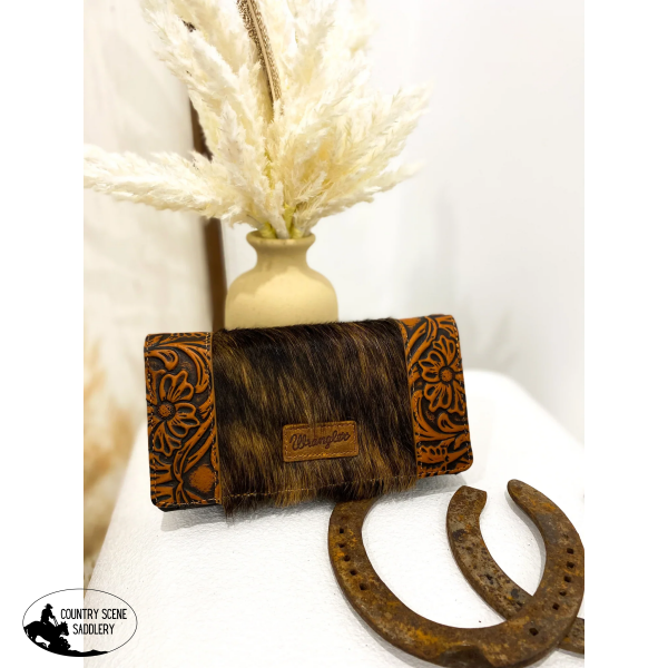 Wrangler Hair-On Cowhide Vintage Floral Tooled Wallet / Brown #2 Handbags And Wallets ? Cross Body