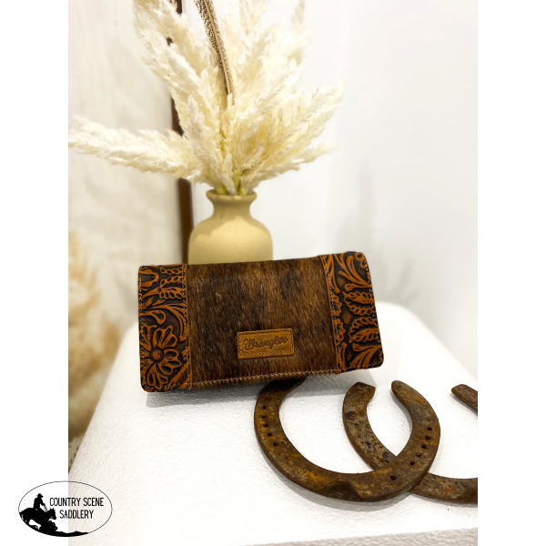 Wrangler Hair-On Cowhide Vintage Floral Tooled Wallet / Brown #4 Handbags And Wallets ? Cross Body