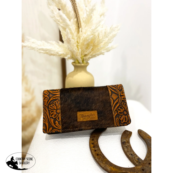Wrangler Hair-On Cowhide Vintage Floral Tooled Wallet / Brown #5 Handbags And Wallets ? Cross Body