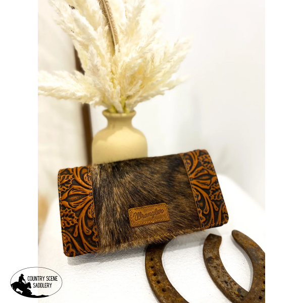 Wrangler Hair-On Cowhide Vintage Floral Tooled Wallet / Brown #6 Handbags And Wallets ? Cross Body