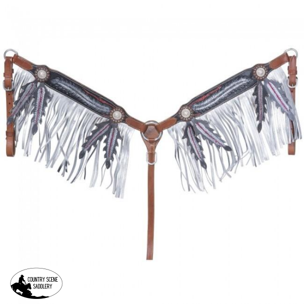 New! Zane Breastplate With Fringe Black W/pink & Silver Posted.* Breastcollar#breastplate