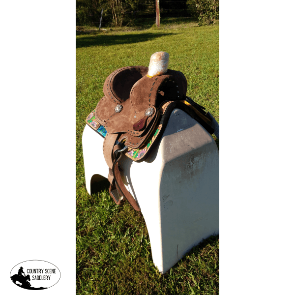New! 12 13 Double T Youth Hard Seat Barrel Style Saddle With Extra Deep Seat And Buckstitch Trim.