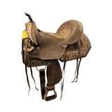 15860 Double T Hard Seat Barrel Style Saddle With Cheetah Seat. Saddles