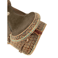 14 15 Double T Barrel Style Saddle With Teal Flower And Buckstitch Accents Saddles