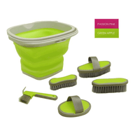 5 Piece Grooming Kit With Collapsible Bucket. Equine Products