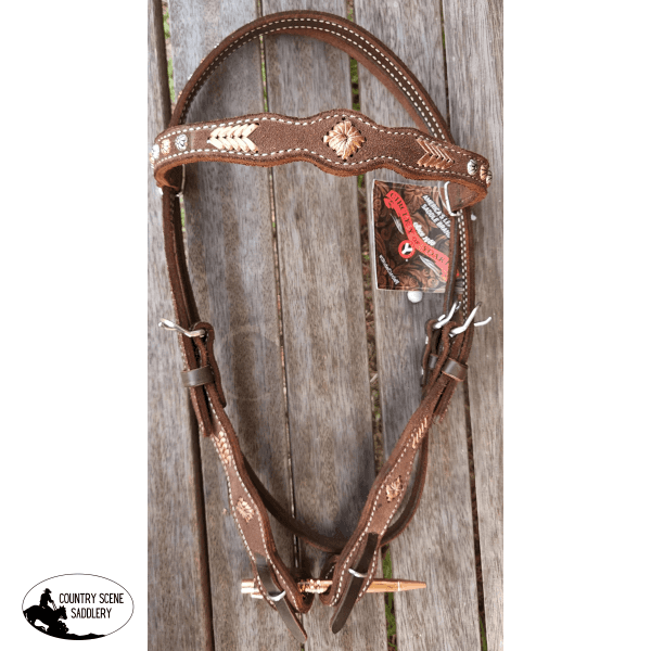 Chocolate Roughout Shaped Browband Headstall