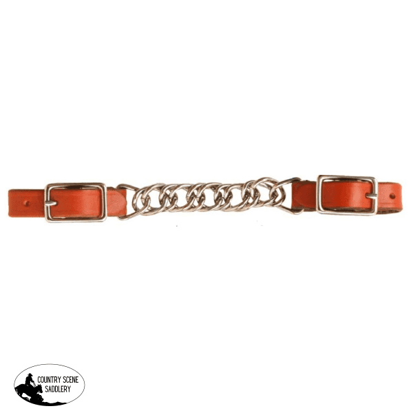 New! Curb Strap With Flat Twisted Chain Chestnut