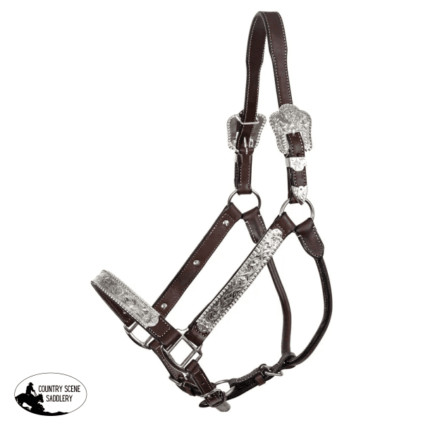 Double S Beaded Silver Plated Show Halter With Lead Horse Tack