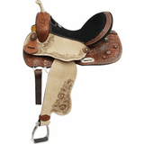 Double T Barrel Style Saddle With Copper Colored Startburst Conchos 7.5 Inch Gullet