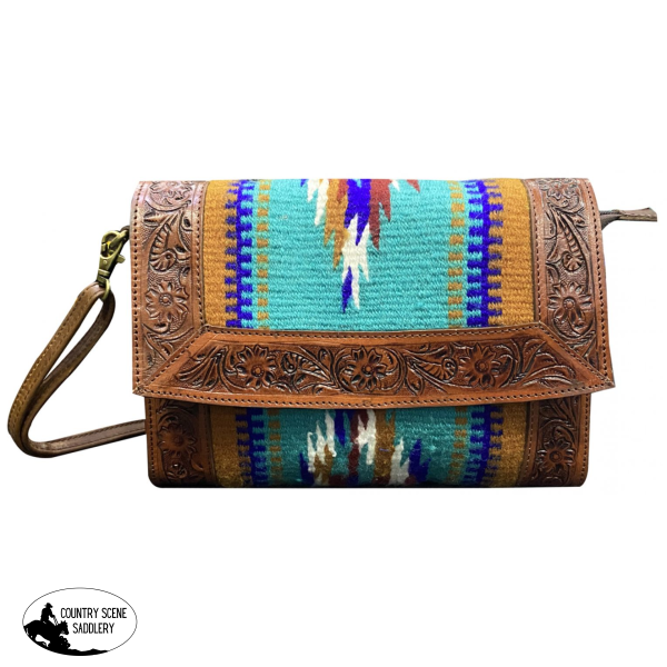 Klassy Cowgirl Tooled Leather And Wool Saddle Blanket Purse Cross Body Purses