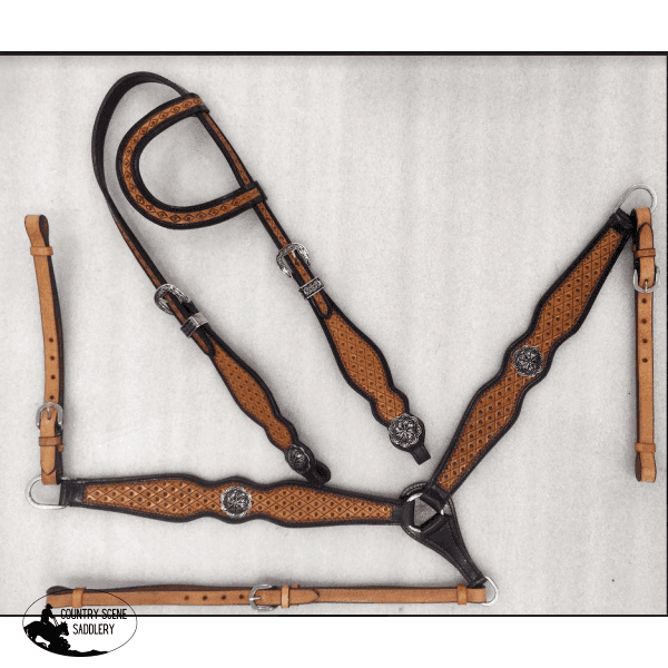 New! One Eared Tooled Breastcollar And Headstall Sets