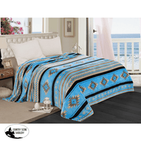 Queen Size Silk Touch Blanket With Southwest Design. Blue/Beige