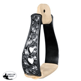 New! Showman Black Aluminum Stirrups With Silver Engraving And Cut Out Hearts Designs.