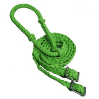 Showman Braided Nylon Barrel Reins With Easy Grip Knots. Lime