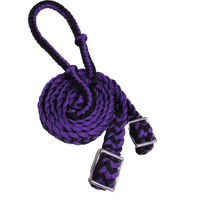 Showman Braided Nylon Barrel Reins With Easy Grip Knots. Purple/ Black