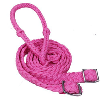 Showman Braided Nylon Barrel Reins With Easy Grip Knots. Pink On Back Order
