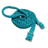 Showman Braided Nylon Barrel Reins With Easy Grip Knots Teal