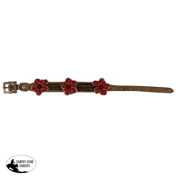 Showman Couture Genuine Leather Dog Collar With Painted 3D Flower Accent.