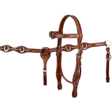 New! Showman Double Stitched Fully Tooled Leather Browband Headstall And Breast Collar Set With