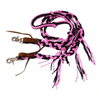 New! Showman ® 8 Ft Braided Nylon Reins With Tassels. Pink