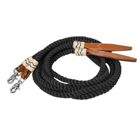 New! Showman ® 8Ft Rolled Nylon Split Reins With Leather Poppers. Black