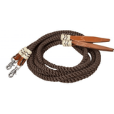 New! Showman ® 8Ft Rolled Nylon Split Reins With Leather Poppers. Brown