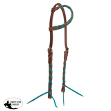 New! Showman ® Argentina Cow Leather One Ear. Full/cob Size / Teal Laced One Eared